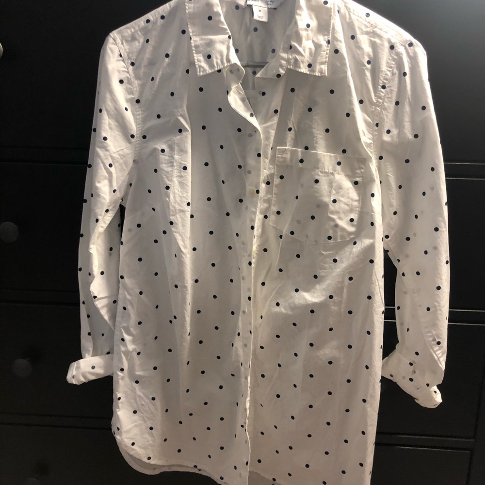 White/Navy Polka Dot Button Down